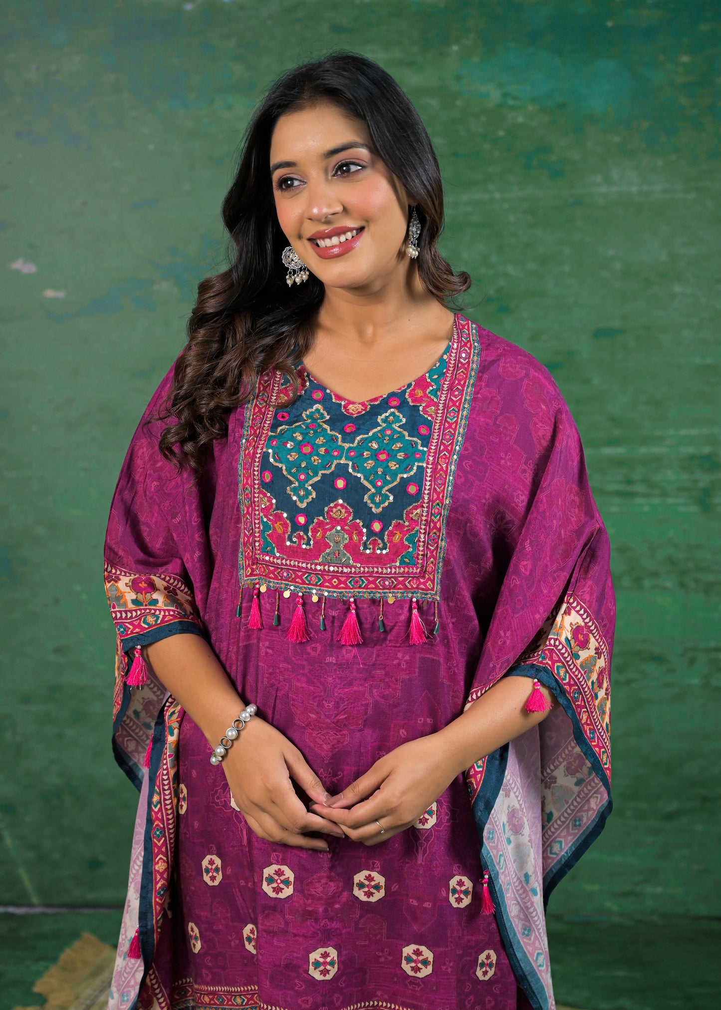 Pure Muslin Royal Purple Kaftan Set