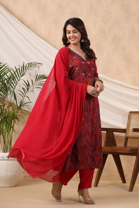 Maroon Anarkali Suit Set
