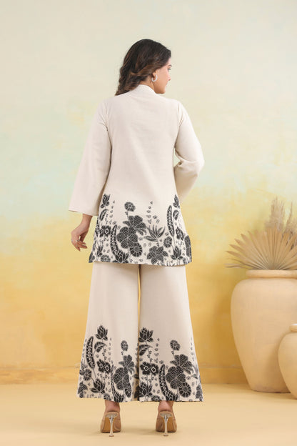 White Black Handwork Schiffli Co-ord Set