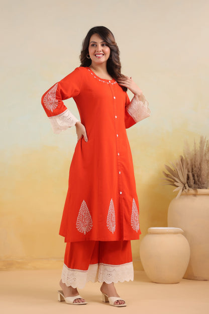 Rust Orange Embroidered Co-ord Set