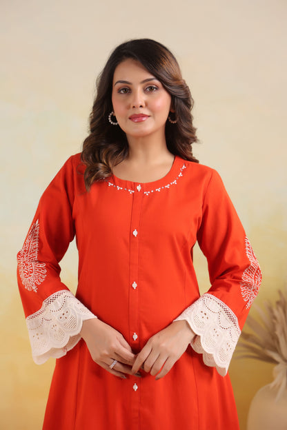 Rust Orange Embroidered Co-ord Set