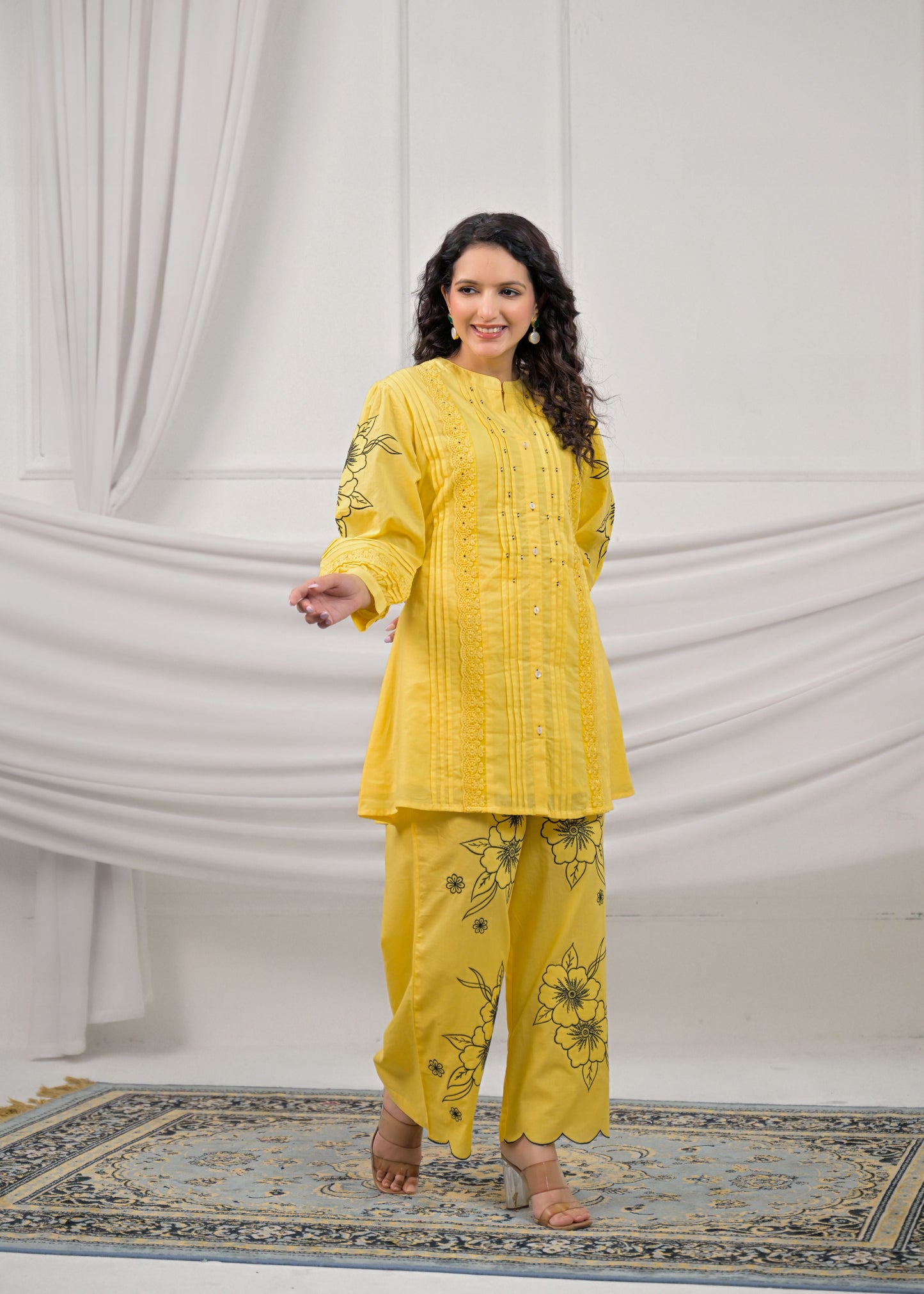Lemon Yellow Embroidery Co-ord-Set