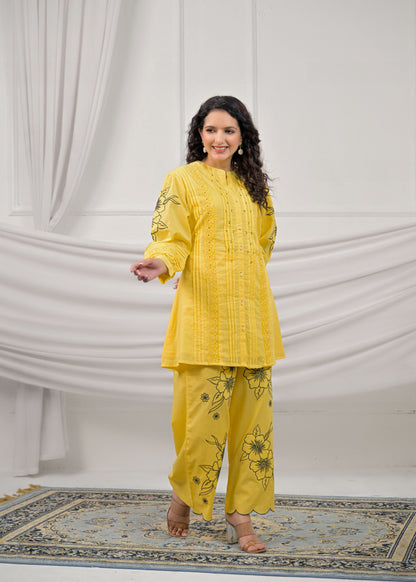 Lemon Yellow Embroidery Co-ord-Set