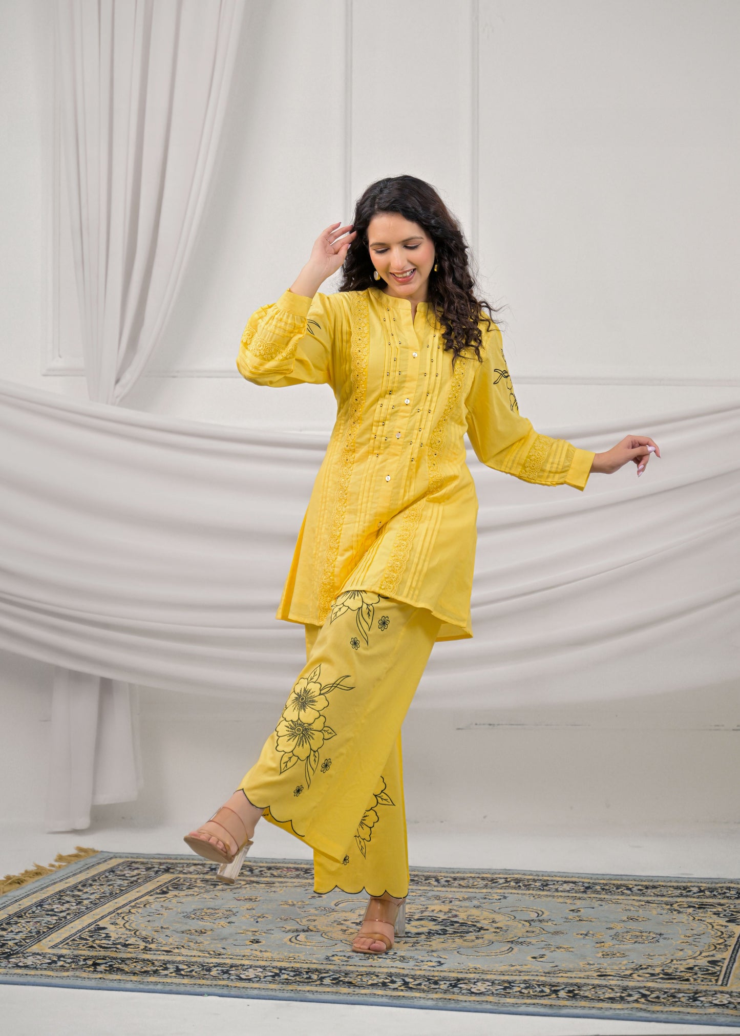 Lemon Yellow Embroidery Co-ord-Set