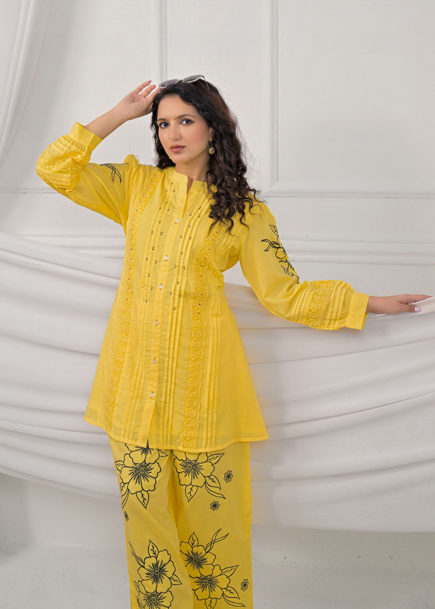 Lemon Yellow Embroidery Co-ord-Set