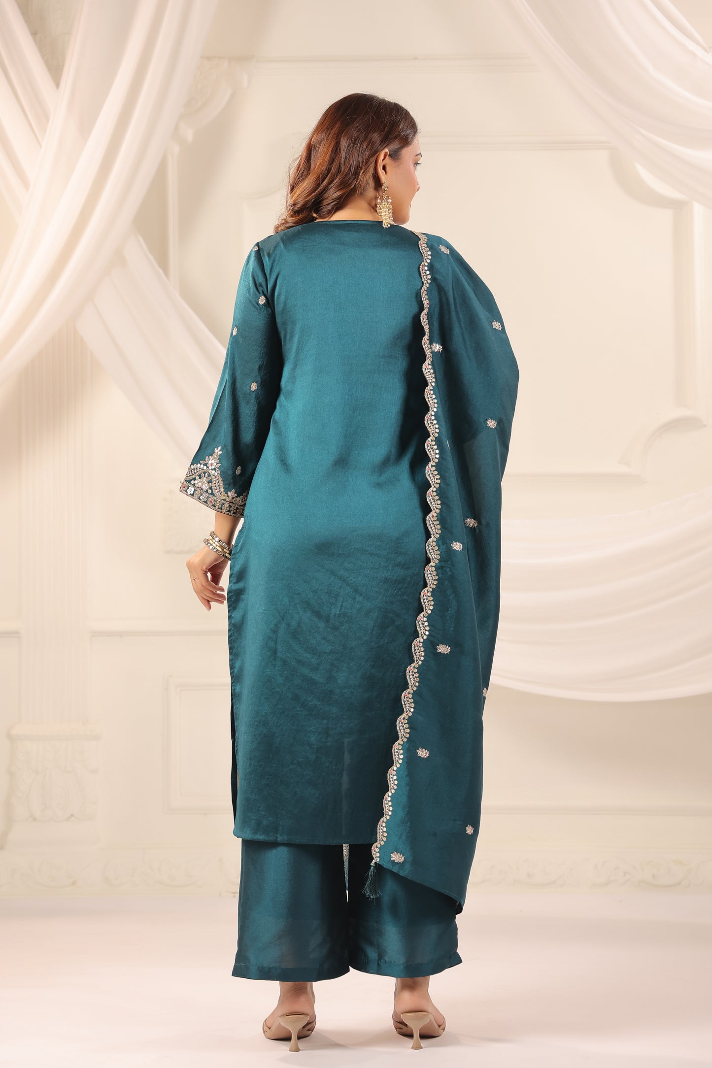 Royal Blue Embroidered 3-Pcs Suit Set