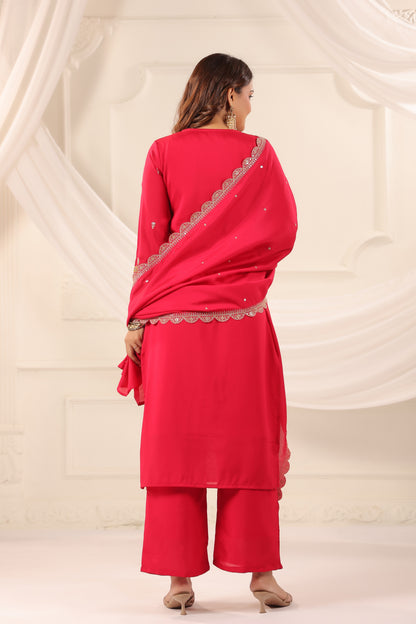 Persian Red Floral Embroidered 3-Pcs Suit Set