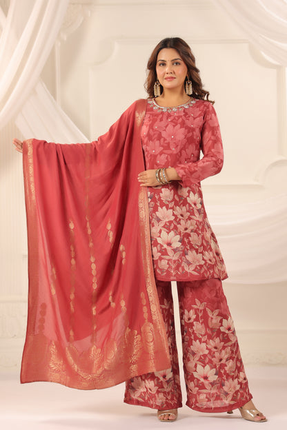 Imperial Red Handwork 3-Piece Suit Set