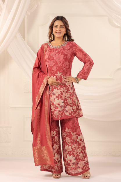 Imperial Red Handwork 3-Piece Suit Set