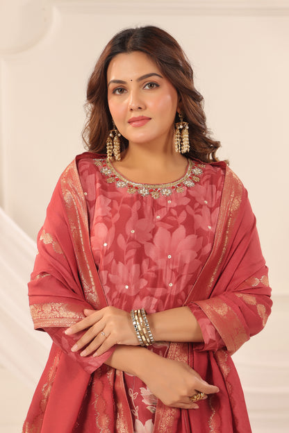 Imperial Red Handwork 3-Piece Suit Set