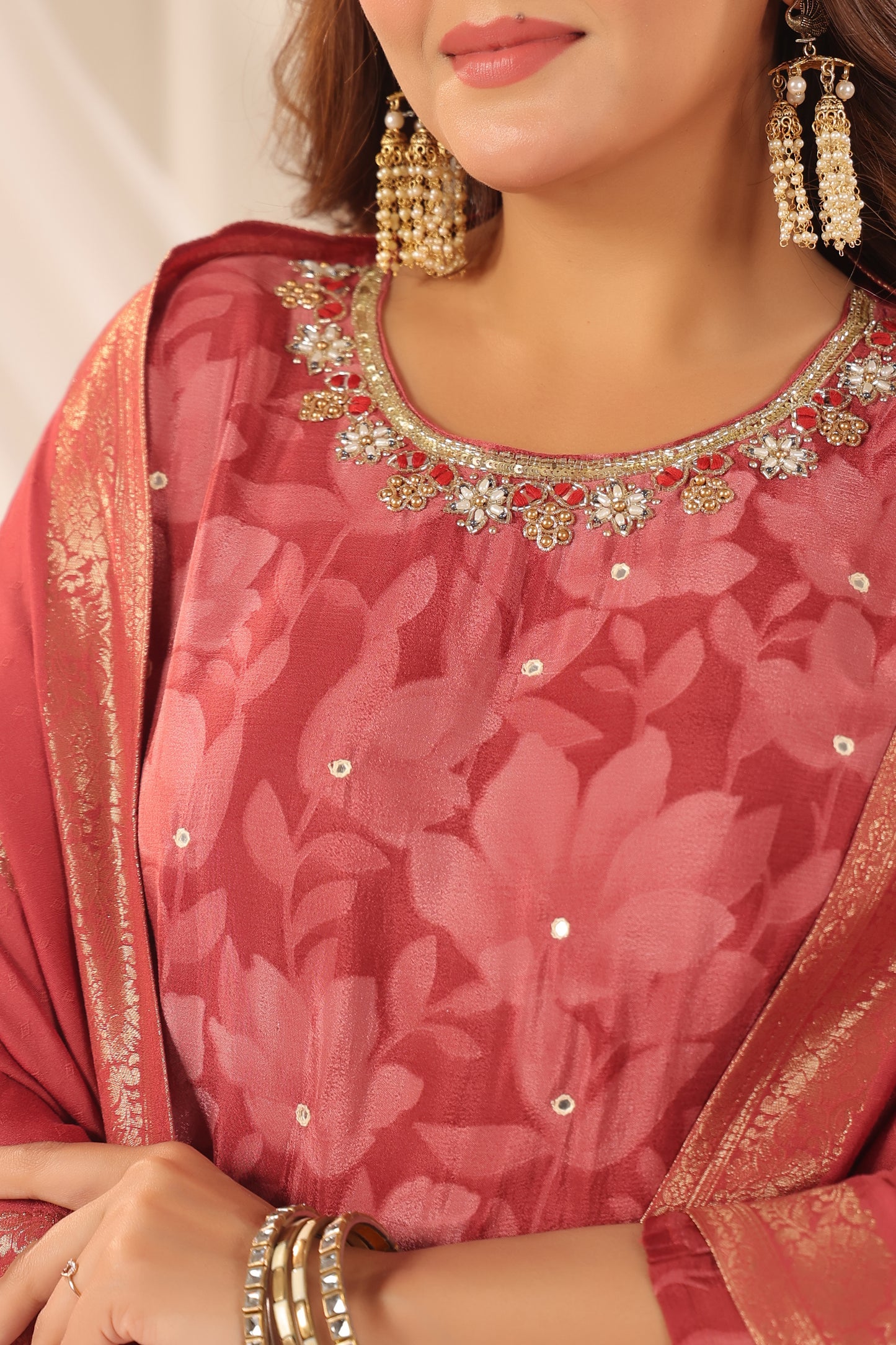 Imperial Red Handwork 3-Piece Suit Set