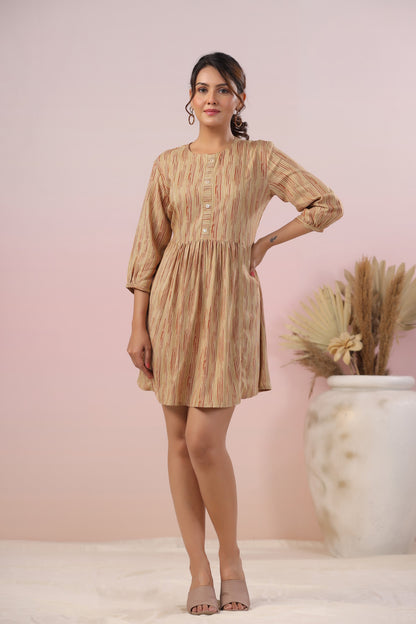 Beige Flared Striped Short Kurti
