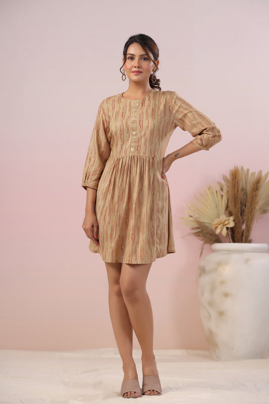 Beige Flared Striped Short Kurti