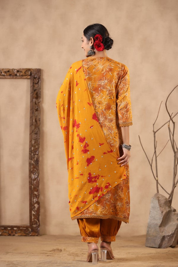 Yellow Floral Handworked Straight-Cut Kurta Set