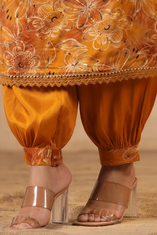 Yellow Floral Handworked Straight-Cut Kurta Set